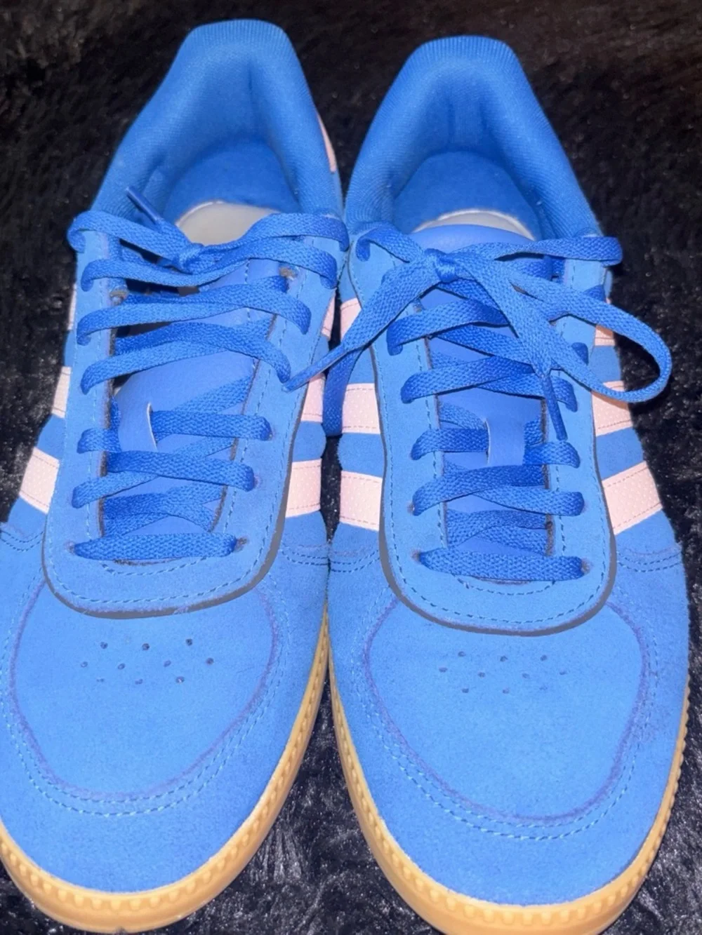 adidas Blue Suede Sneakers with Pink Stripes